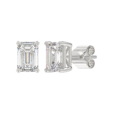 Load image into Gallery viewer, LADIES SOLITAIRE EARRINGS 4.00CT EMERALD DIAMOND 14K WHITE GOLD 
