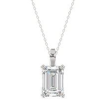 Load image into Gallery viewer, LADIES SOLITAIRE PENDANT WITH CHAIN 4CT EMERALD DIAMOND 14K WHITE GOLD 
