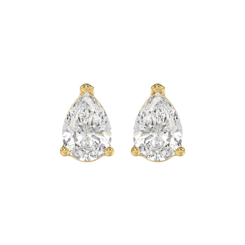 LADIES SOLITAIRE EARRINGS 4.00CT PEAR DIAMOND 14K YELLOW GOLD 