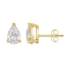 Load image into Gallery viewer, LADIES SOLITAIRE EARRINGS 4.00CT PEAR DIAMOND 14K YELLOW GOLD 

