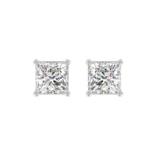 Load image into Gallery viewer, LADIES SOLITAIRE EARRINGS 4CT PRINCESS DIAMOND 14K WHITE GOLD 
