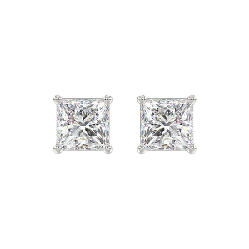 LADIES SOLITAIRE EARRINGS 4CT PRINCESS DIAMOND 14K WHITE GOLD 