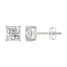 Load image into Gallery viewer, LADIES SOLITAIRE EARRINGS 4CT PRINCESS DIAMOND 14K WHITE GOLD 

