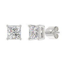 Load image into Gallery viewer, LADIES SOLITAIRE EARRINGS 4CT PRINCESS DIAMOND 14K WHITE GOLD 
