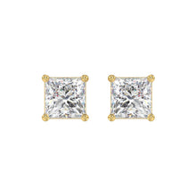 Load image into Gallery viewer, LADIES SOLITAIRE EARRINGS 4CT PRINCESS DIAMOND 14K YELLOW GOLD 
