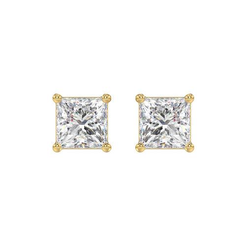 LADIES SOLITAIRE EARRINGS 4CT PRINCESS DIAMOND 14K YELLOW GOLD 