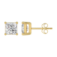 Load image into Gallery viewer, LADIES SOLITAIRE EARRINGS 4CT PRINCESS DIAMOND 14K YELLOW GOLD 
