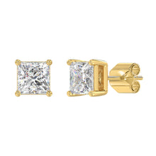 Load image into Gallery viewer, LADIES SOLITAIRE EARRINGS 4CT PRINCESS DIAMOND 14K YELLOW GOLD 
