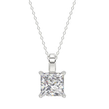 Load image into Gallery viewer, LADIES SOLITAIRE PENDANT WITH CHAIN 4CT PRINCESS DIAMOND 14K WHITE GOLD 

