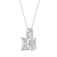 Load image into Gallery viewer, LADIES SOLITAIRE PENDANT WITH CHAIN 4CT PRINCESS DIAMOND 14K WHITE GOLD 
