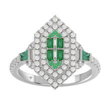 Load image into Gallery viewer, 14K WHITE GOLD 1 1/6CT ROUND/BAGUETTE/EMERALD DIAMOND LADIES RING (GREEN EMERALD BAGUETTE DIAMOND 1/6CT)
