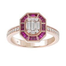 Load image into Gallery viewer, LADIES RING 3/4CT ROUND/BAGUETTE/PRINCESS TRAPEZOID RUBY DIAMOND 14K ROSE GOLD
