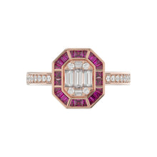 Load image into Gallery viewer, LADIES RING 3/4CT ROUND/BAGUETTE/PRINCESS TRAPEZOID RUBY DIAMOND 14K ROSE GOLD
