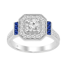 Load image into Gallery viewer, LADIES RING 1CT ROUND/PRINCESS BLUE SAPPHIRE DIAMOND 14K WHITE GOLD (CENTER STONE ROUND DIAMOND 1/6CT )
