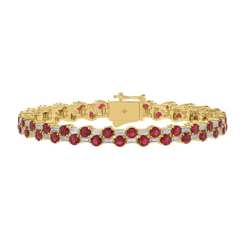 14K YELLOW GOLD 9.00CT BAGUETTE/ROUND RUBY DIAMOND LADIES BRACELET (ROUND RUBY 7 3/4CT)
