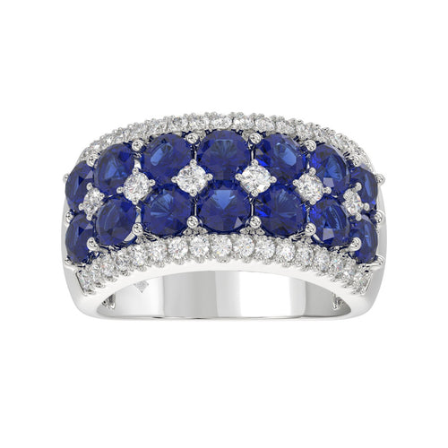 14K WHITE GOLD 4.00CT ROUND/ROUND BLUE SAPPHIRE DIAMOND LADIES RING