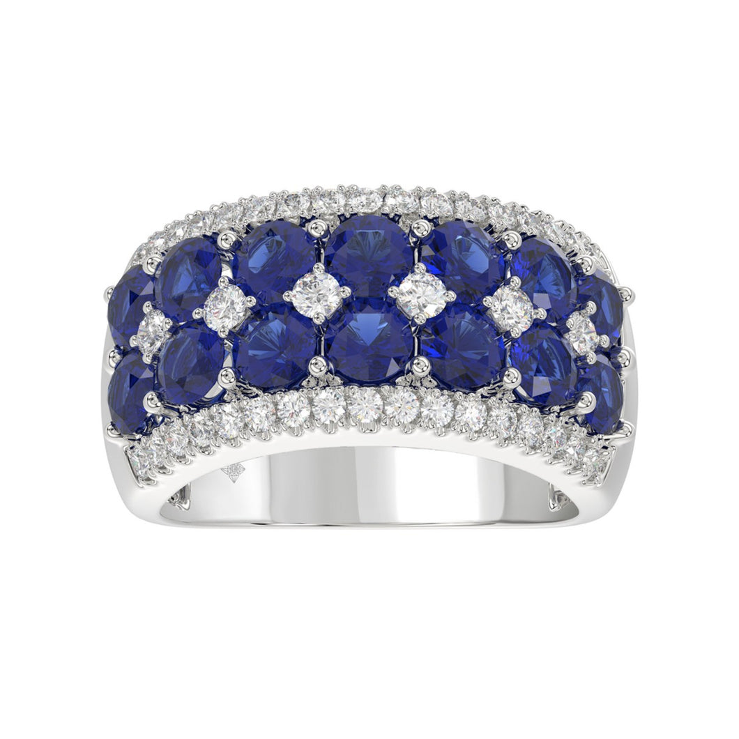 14K WHITE GOLD 4.00CT ROUND/ROUND BLUE SAPPHIRE DIAMOND LADIES RING