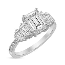 Load image into Gallery viewer, LADIES RING 3 1/4CT ROUND/BAGUETTE/EMERALD DIAMOND 14K WHITE GOLD (CENTER STONE EMERALD DIAMOND 2CT )
