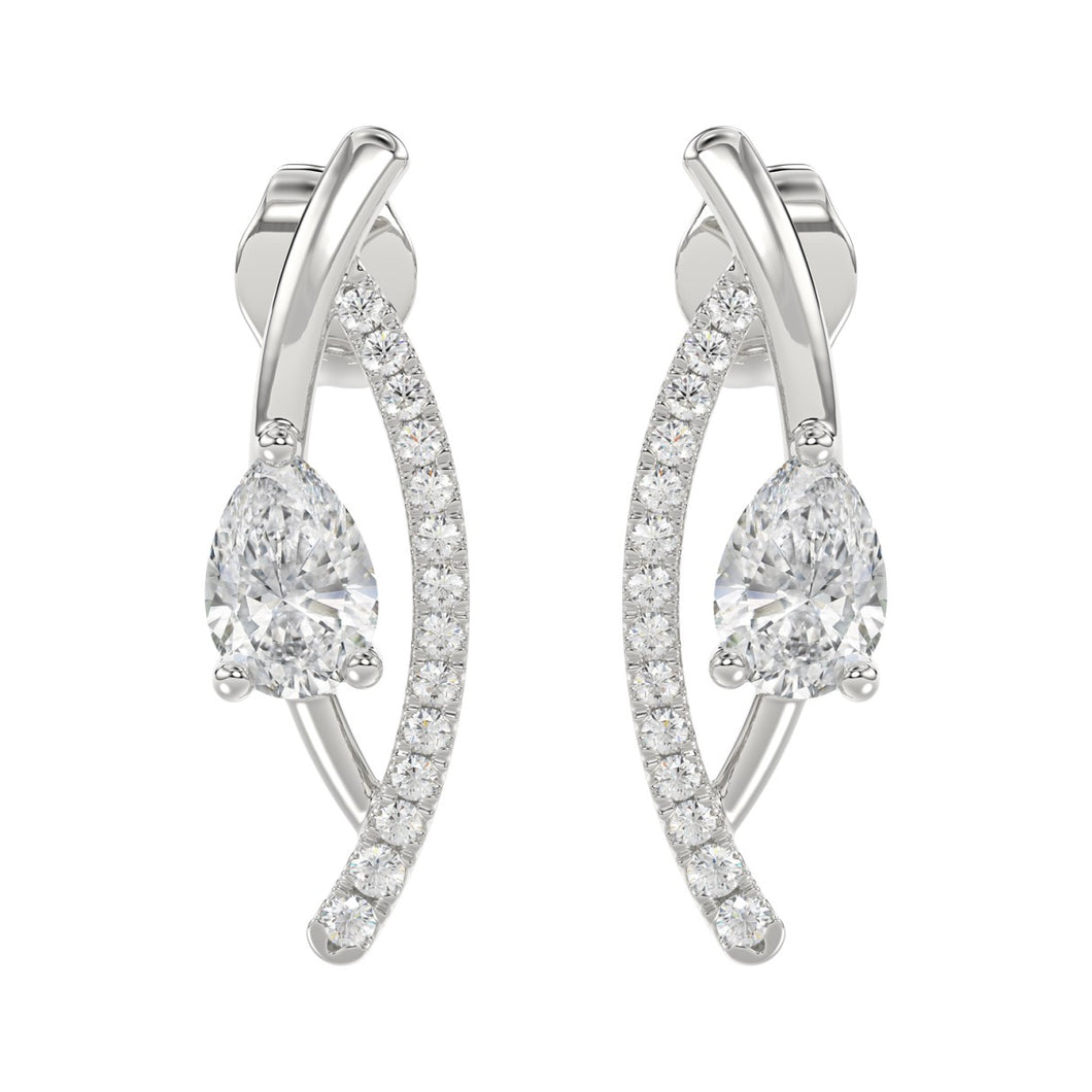 14K WHITE GOLD 1.00CT ROUND/PEAR DIAMOND LADIES EARRINGS