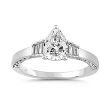 Load image into Gallery viewer, LADIES RING 2.00CT ROUND/BAGUETTE/PEAR DIAMOND 14K WHITE GOLD (CENTER STONE PEAR DIAMOND 1 1/2CT)
