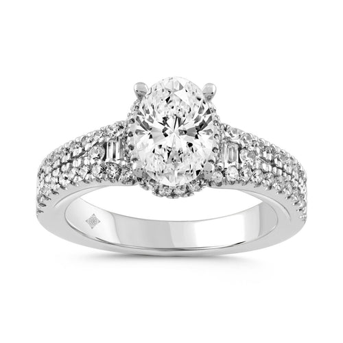 LADIES RING 2.55CT ROUND/BAGUETTE/OVAL DIAMOND  14K WHITE GOLD (CENTER STONE OVAL DIAMOND 3.00CT)