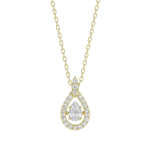 LADIES DANCING DIAMOND PENDANT WITH CHAIN 3/4CT ROUND DIAMOND 14K YELLOW GOLD (CENTER STONE PEAR DIAMOND 1/2CT)
