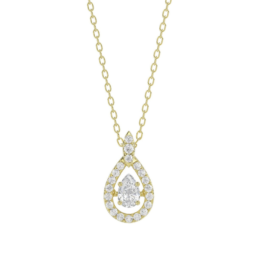 LADIES DANCING DIAMOND PENDANT WITH CHAIN 3/4CT ROUND DIAMOND 14K YELLOW GOLD (CENTER STONE PEAR DIAMOND 1/2CT)