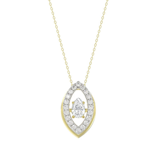 LADIES DANCING DIAMOND PENDANT WITH CHAIN 3/4CT ROUND/PEAR DIAMOND 14K YELLOW GOLD (CENTER STONE PEAR DIAMOND 1/2CT)