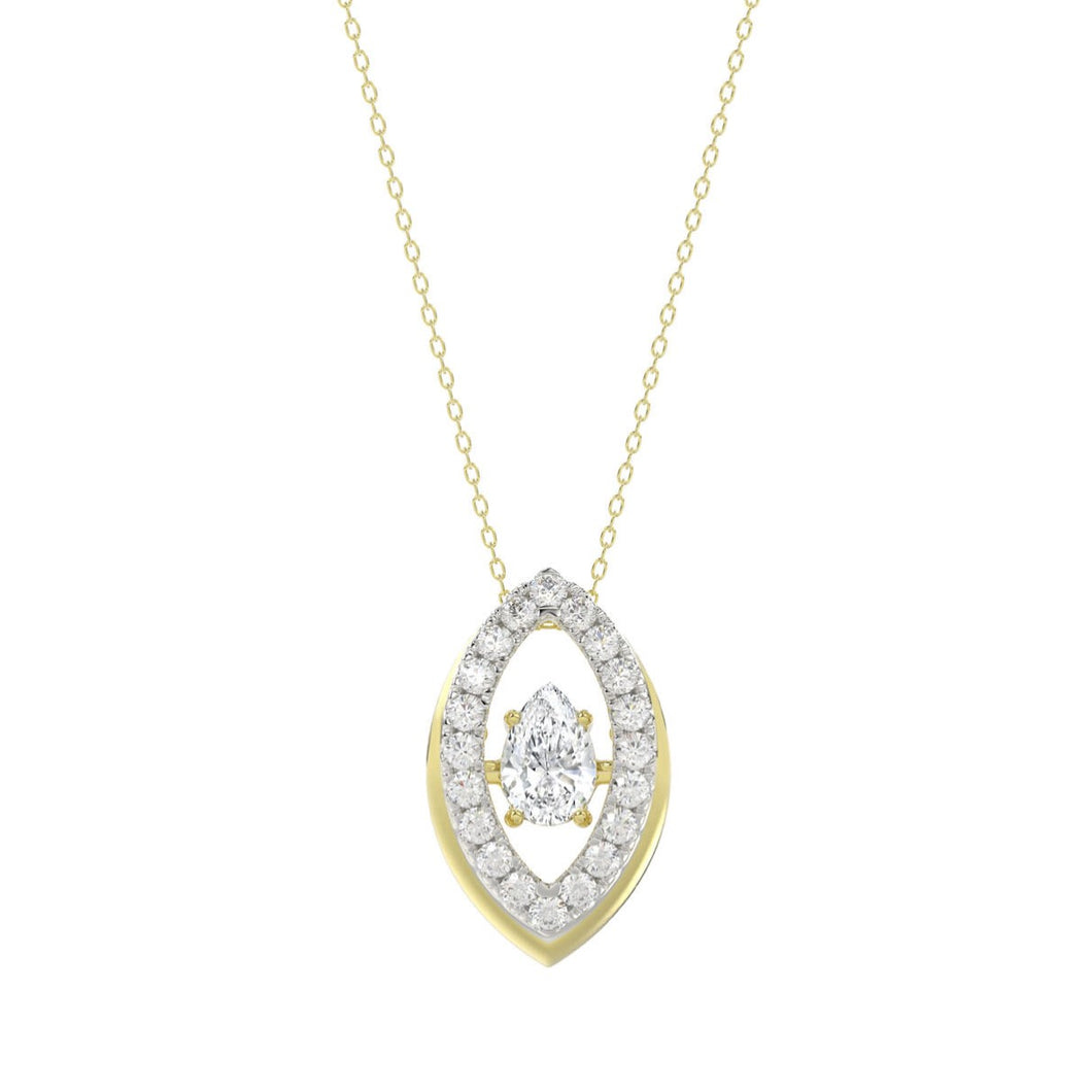 LADIES DANCING DIAMOND PENDANT WITH CHAIN 3/4CT ROUND/PEAR DIAMOND 14K YELLOW GOLD (CENTER STONE PEAR DIAMOND 1/2CT)