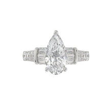 Load image into Gallery viewer, LADIES RING 2.75CT ROUND DIAMOND PEAR DIAMOND BAGUETTE DIAMOND WHITE PLATINUM (CENTER STONE PEAR DIAMOND 2CT)
