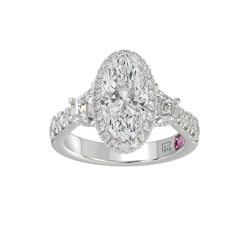LADIES RING 3.25CT ROUND/OVAL/TRAPEZOID/BAGUETTE DIAMOND WHITE PLATINUM (CENTER STONE OVAL DIAMOND 2CT)