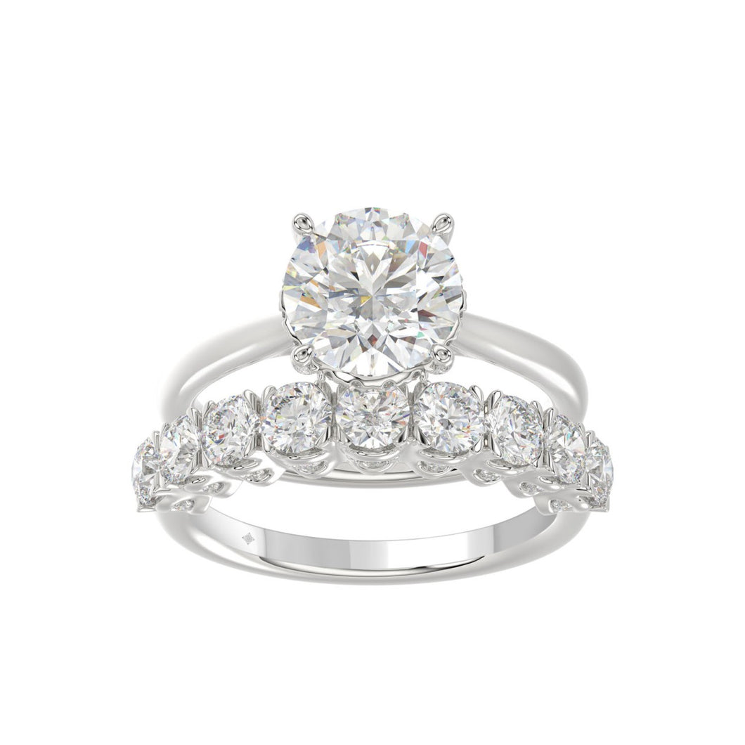 LADIES BRIDAL SET 4 1/10CT ROUND DIAMOND 14K WHITE GOLD (CENTER STONE ROUND DIAMOND 2 1/2CT)