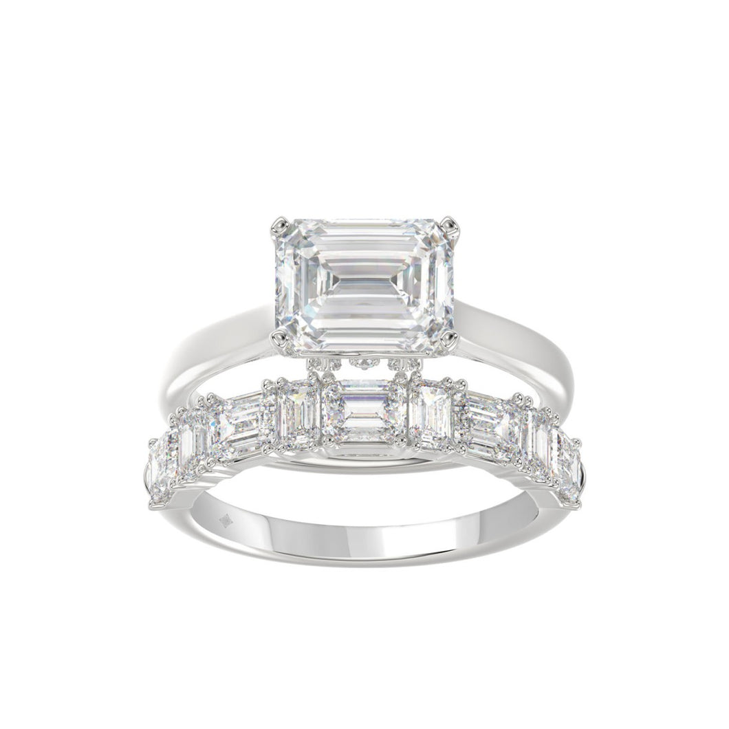 LADIES BRIDAL SET 3 1/2CT ROUND/EMERALD DIAMOND 14K WHITE GOLD (CENTER STONE EMERALD DIAMOND 2.00CT)