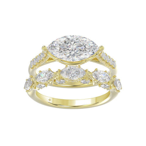 14K YELLOW GOLD 3 1/2CT ROUND/MARQUISE DIAMOND LADIES BRIDAL SET (CENTER STONE MARQUISE DIAMOND 2.00CT)