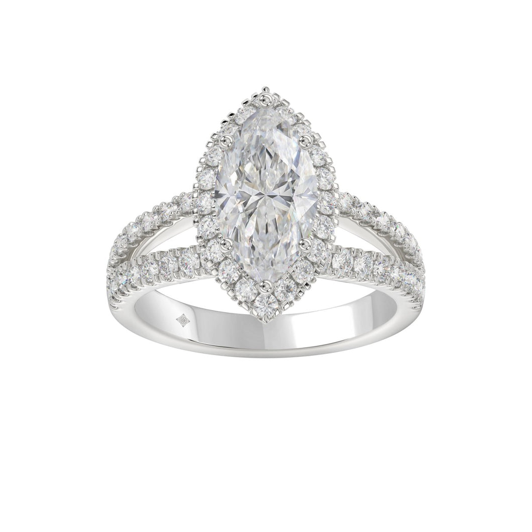 14K WHITE GOLD 3.00CT ROUND/MARQUISE DIAMOND LADIES RING (CENTER STONE MARQUISE DIAMOND 2CT)