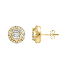 Load image into Gallery viewer, 10K YELLOW GOLD 1 1/4CT ROUND/EMERALD DIAMOND LADIES EARRINGS 

