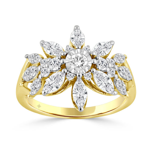 10K YELLOW GOLD 1 1/2CT ROUND/MARQUISE DIAMOND LADIES RING
