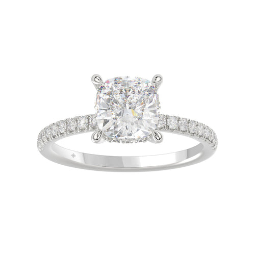 14K WHITE GOLD 2 1/4CT ROUND/CUSHION DIAMOND LADIES RING (CENTER STONE CUSHION DIAMOND 2CT)