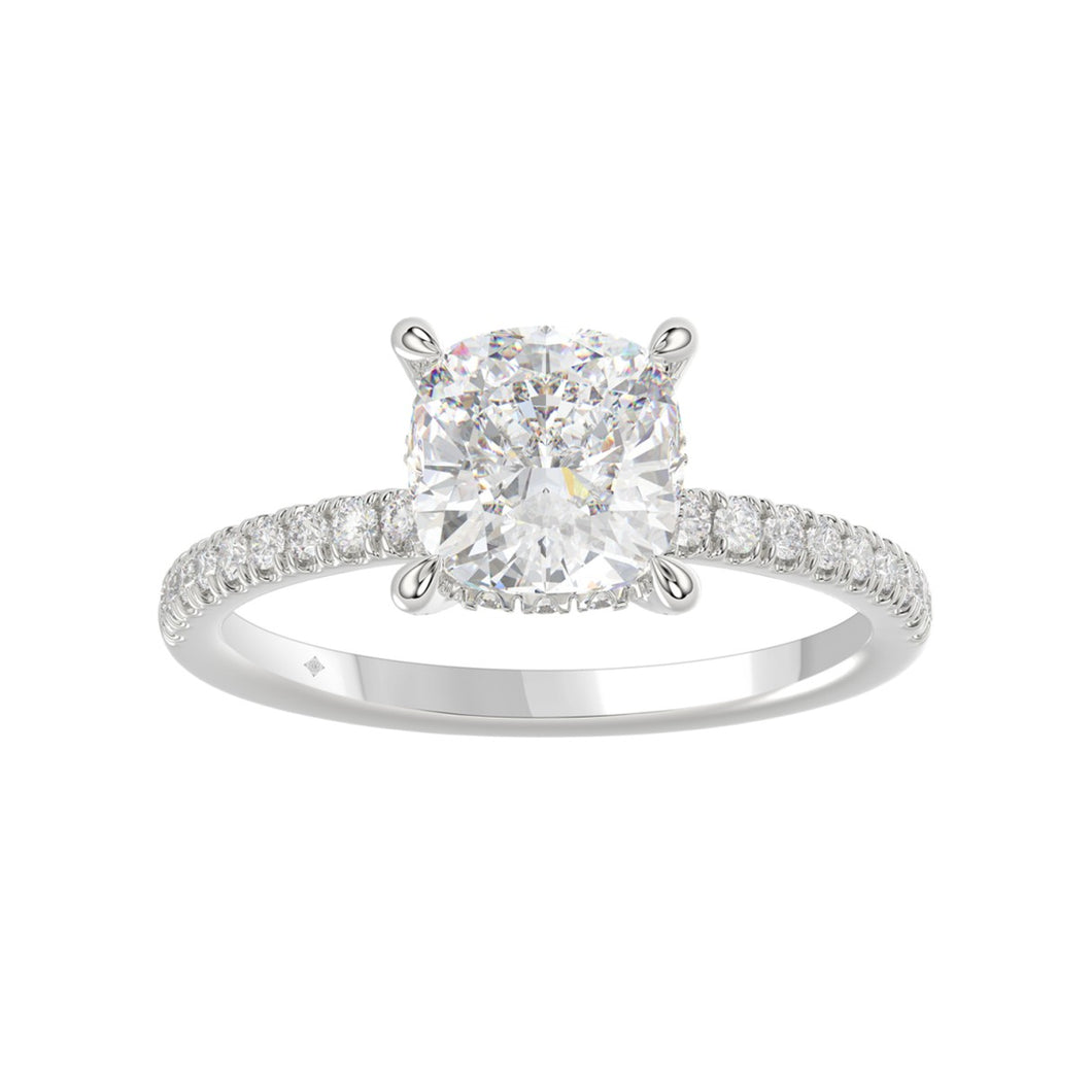 14K WHITE GOLD 2 1/4CT ROUND/CUSHION DIAMOND LADIES RING (CENTER STONE CUSHION DIAMOND 2CT)