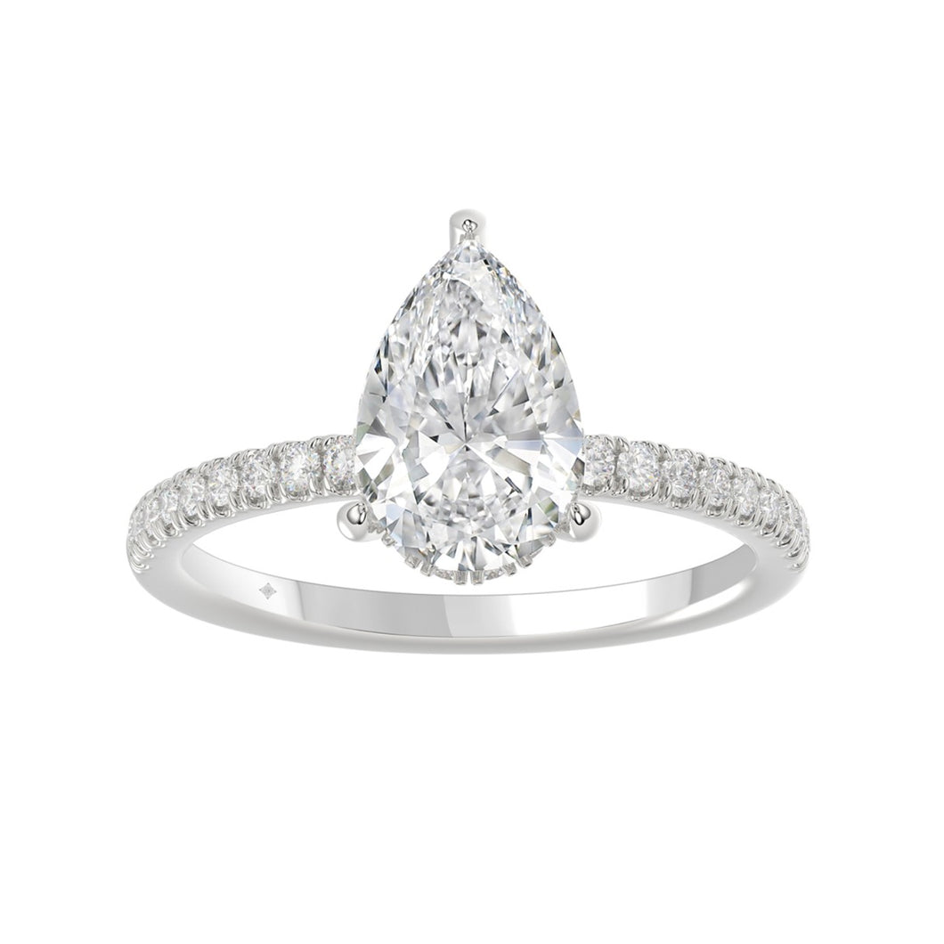 14K WHITE GOLD 2 3/4CT ROUND/PEAR DIAMOND LADIES RING (CENTER STONE PEAR DIAMOND 2CT)