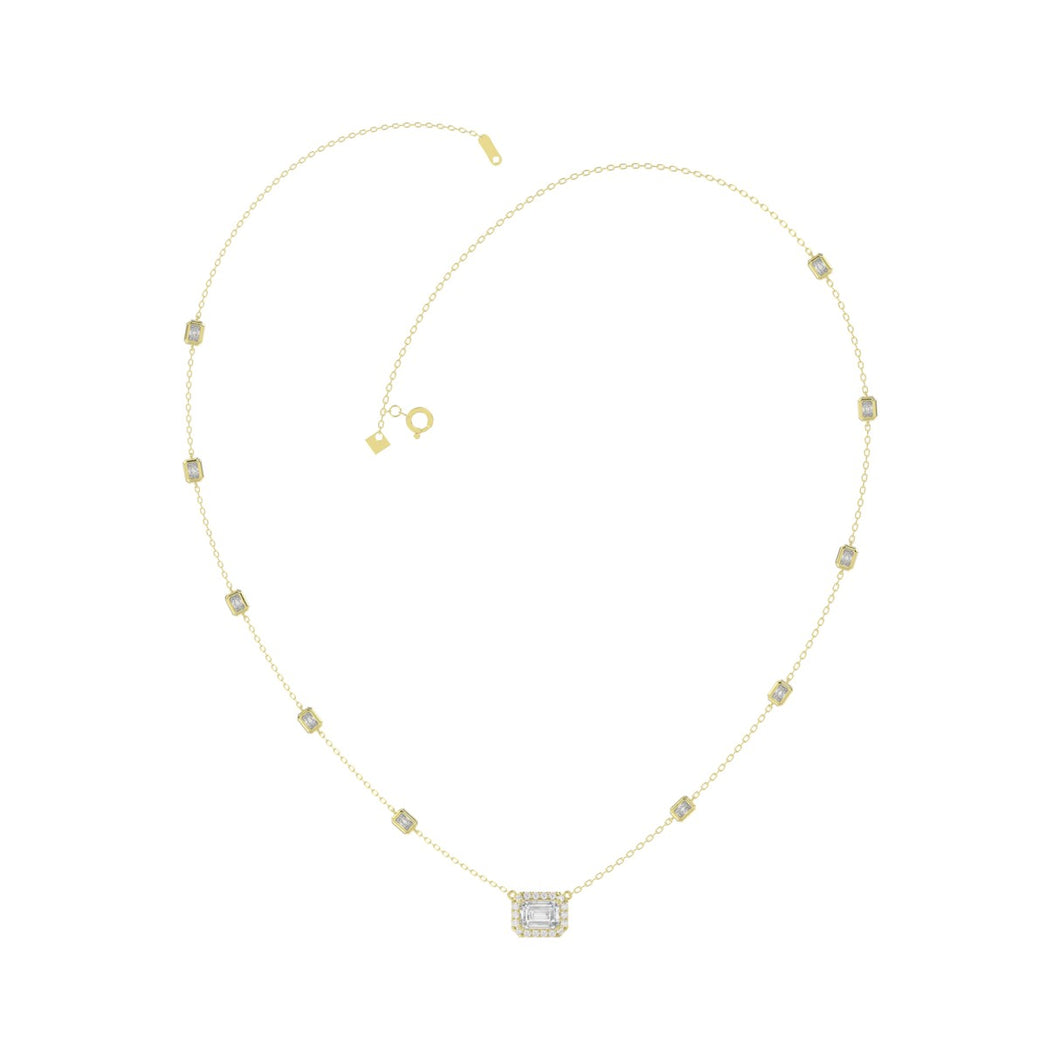 14K YELLOW GOLD 2 1/4CT ROUND/EMERALD DIAMOND LADIES NECKLACE