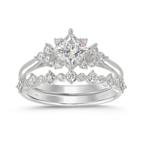 14K WHITE GOLD 1 1/2CT ROUND DIAMOND BRIDAL SET (CENTER STONE PRINCESS DIAMOND 1CT)