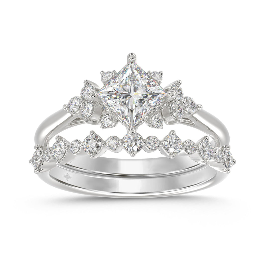 14K WHITE GOLD 1 1/2CT ROUND DIAMOND BRIDAL SET (CENTER STONE PRINCESS DIAMOND 1CT)