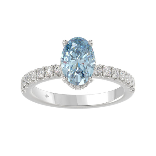 14K WHITE GOLD 2 1/2CT ROUND/OVAL DIAMOND LADIES RING (CENTER STONE BLUE OVAL DIAMOND 2CT)