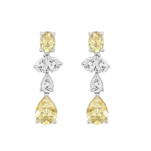 14K WHITE GOLD 3 1/2CT OVAL/PEAR DIAMOND LADIES EARRINGS (YELLOW PEAR DIAMOND 3/4CT/YELLOW OVAL DIAMOND 1/2CT)