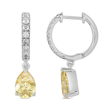 Load image into Gallery viewer, 14K WHITE GOLD 2.00CT ROUND/YELLOW PEAR DIAMOND LADIES HOOP EARRINGS 

