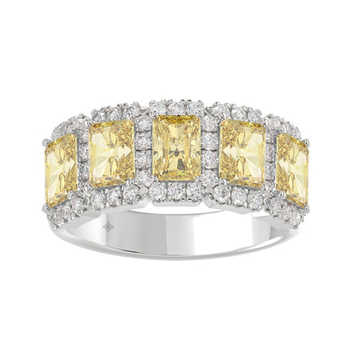 14K WHITE GOLD 3.00CT ROUND/RADIANT YELLOW DIAMOND LADIES RING