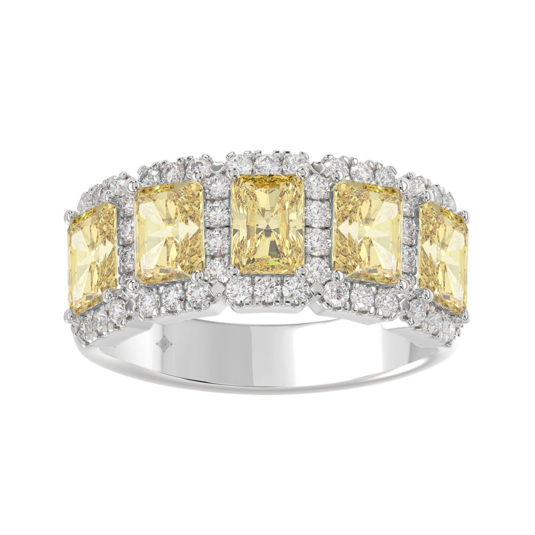 14K WHITE GOLD 3.00CT ROUND/RADIANT YELLOW DIAMOND LADIES RING