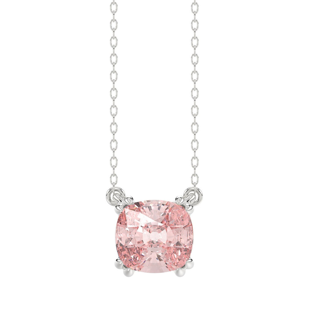 14K WHITE GOLD 1.00CT CUSHION PINK DIAMOND LADIES PENDANT
