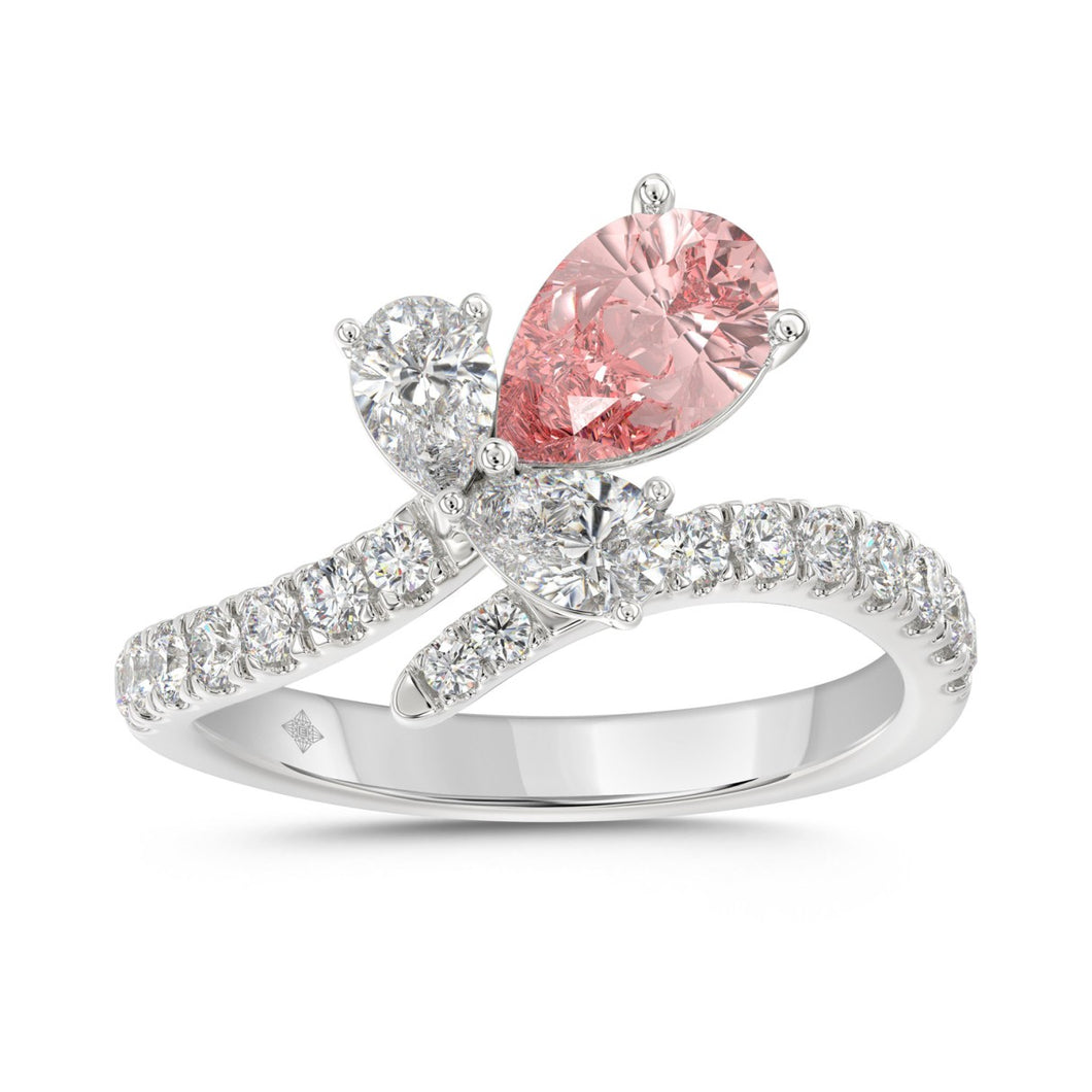 14K WHITE GOLD 1 3/4CT ROUND/PEAR/PINK PEAR DIAMOND LADIES RING (CENTER STONE PEAR DIAMOND 1.00CT)